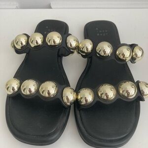 a new day Black and Gold Beaded Sandals